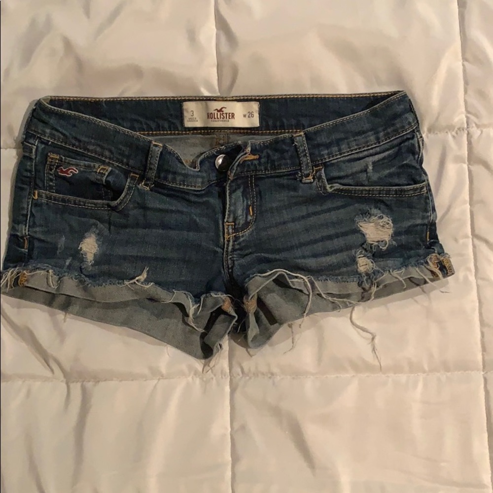 Hollister destroyed frayed jean shorts.